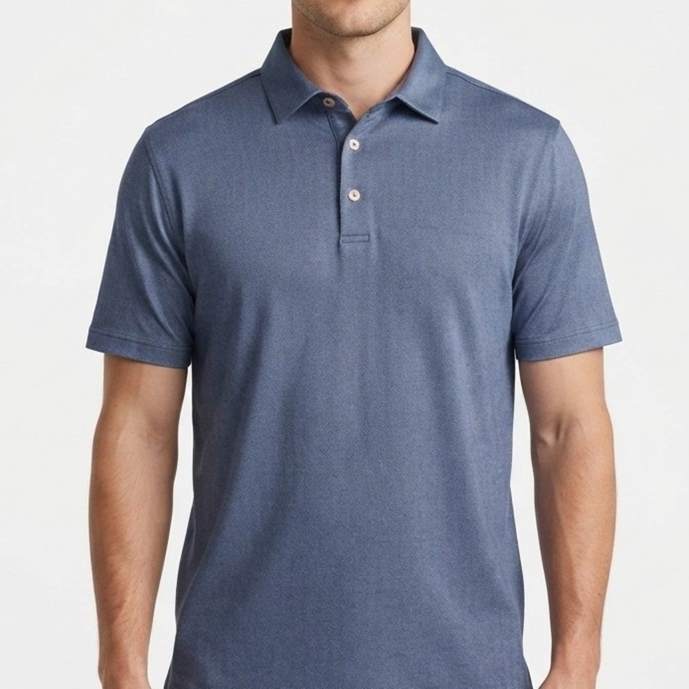 Peter Millar Polo Shirt Mens XL Blue Herringbone 100% Cotton Short Sleeve Golf